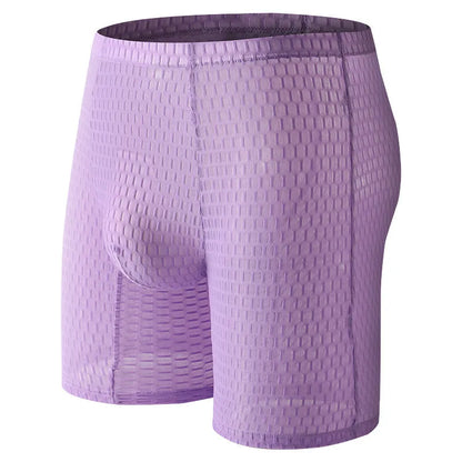 Men's solid colour lace hip lifting boxer shorts in rose red with shaping function