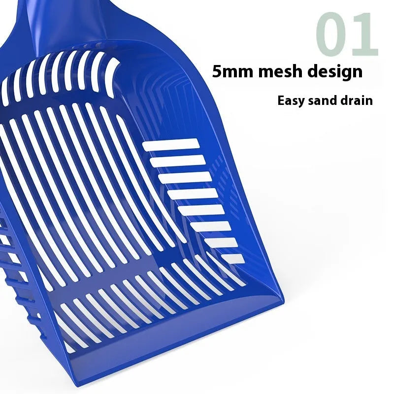 Cat litter scoop, plastic pet toilet cleaning tool, available in small size (28x14x3cm) or medium size (33x16x5cm), for general use, with options in red, yellow, or blue.