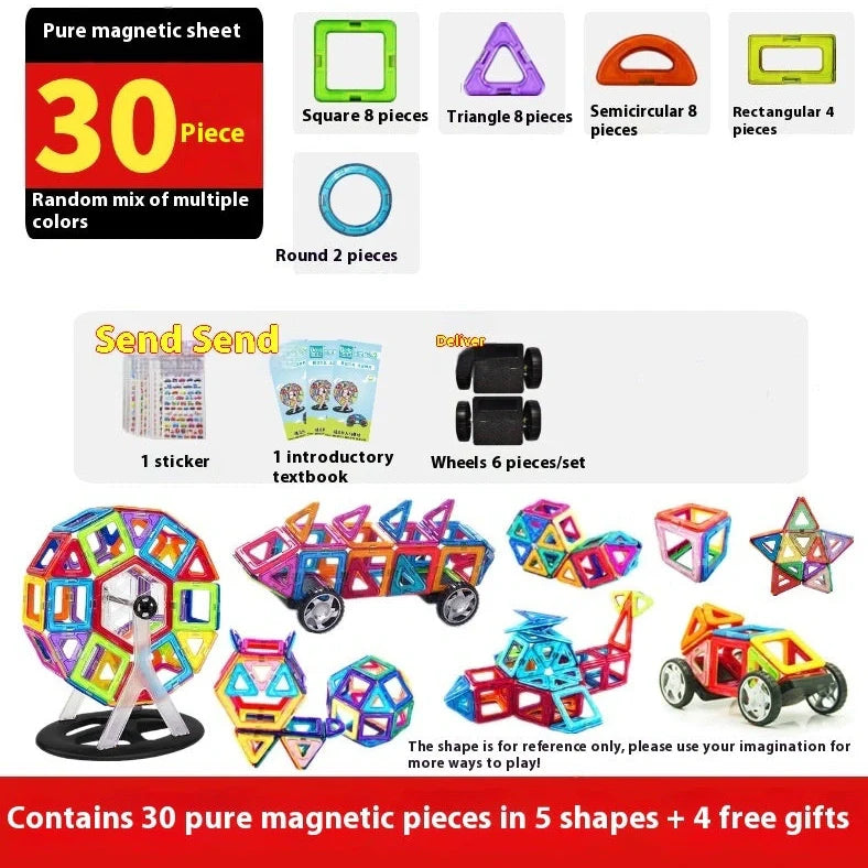 Magnetic building blocks in multiple colours arranged in geometric construction