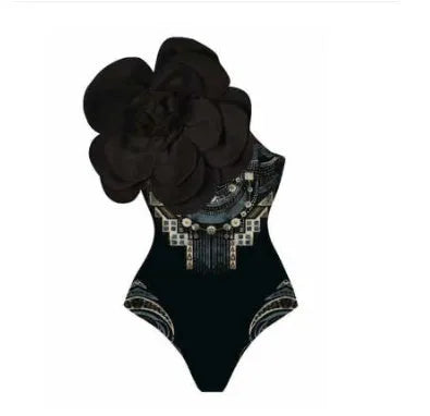 One-piece swimsuit with three-dimensional flower pattern in European and American fit.