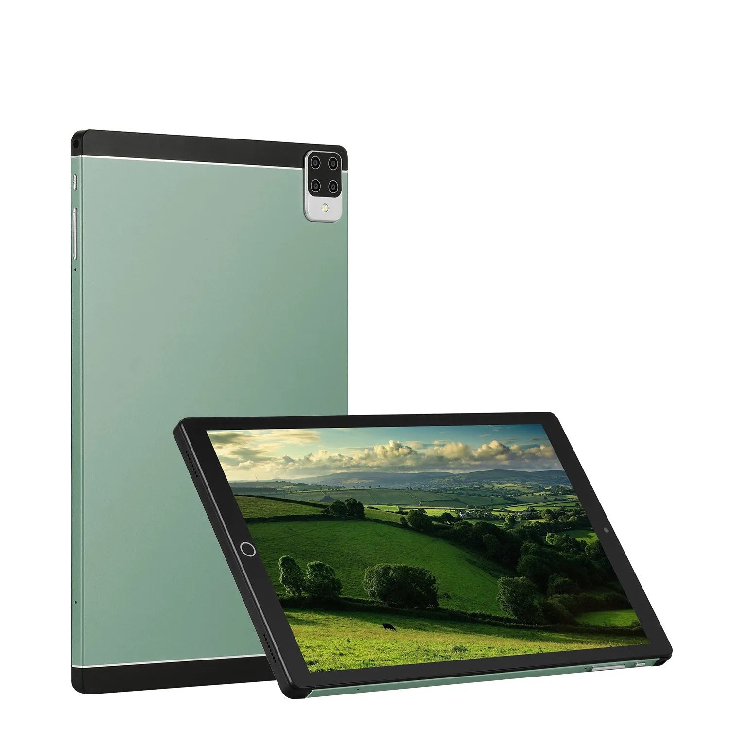 Android 15 tablet with 11.6-inch IPS screen shown in black, blue, green, and orange colour options.