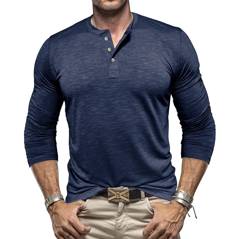 Premium long-sleeve henley shirt for men in a variety of colors and sizes