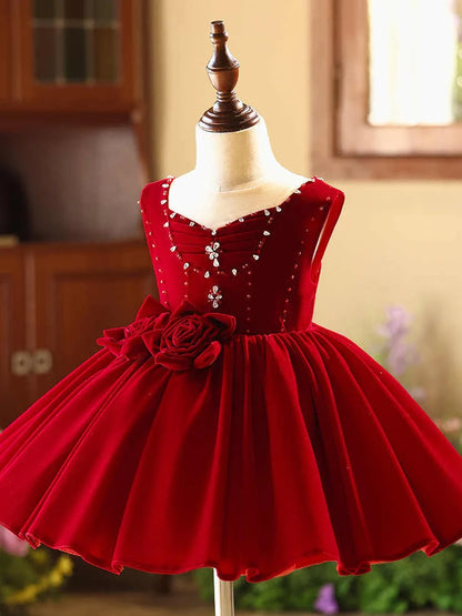 Girls sleeveless piano dress wine red colour slim fit round neck
