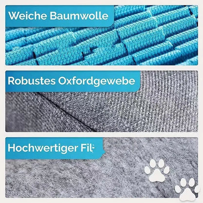 Felt and webbing pet sniffing pad with tunnel maze layout in Smell Pad colour for dog scent training