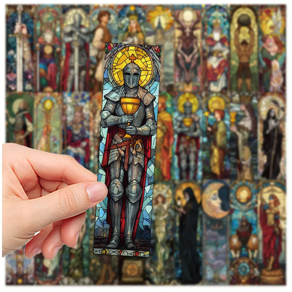 Pack of 30 colourful painted glass tarot theme paper bookmarks with cute homemade designs.