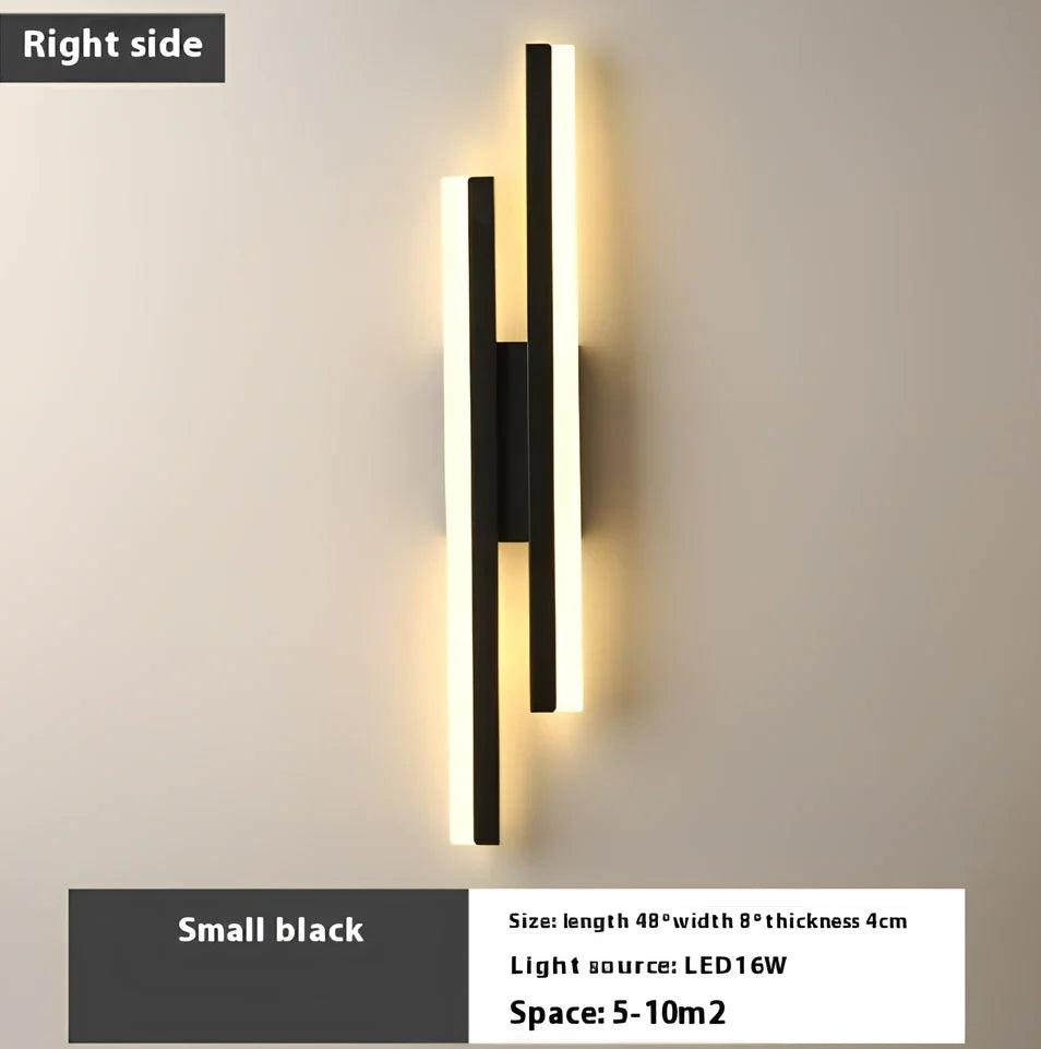 Scandinavian minimalist LED indoor wall light in 50cm black finish with tricolour acrylic shade, 220V powered for home use