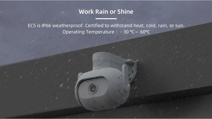 IMILAB EC5 white outdoor security camera with floodlight, 2K resolution, 360° rotation, and IP66 waterproof rating.