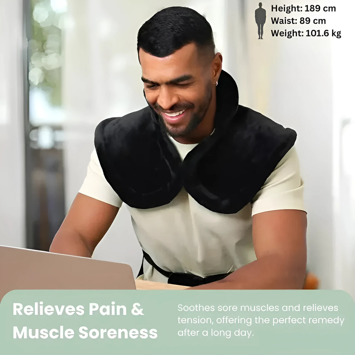 Grey electric heated shawl for shoulder and neck, soft skin-friendly material, adjustable fit, EU power supply