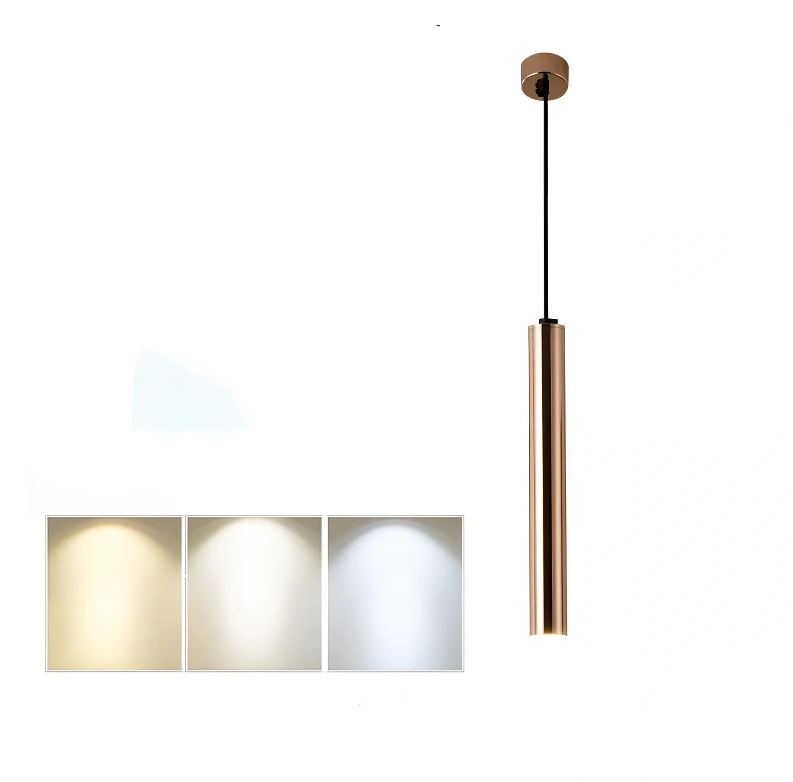 French gold cylindrical chandelier in iron with PMMA shade, single LED for 1-3㎡, lengths 20-100cm