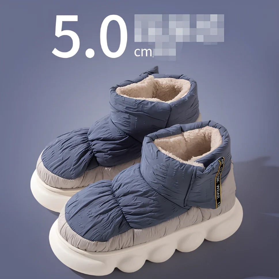 Cotton slippers with flannel uppers, artificial wool lining, and 3.5cm flat EVA soles