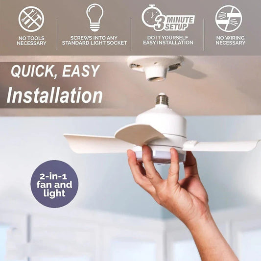 Adjustable ceiling fan light with wireless remote control, featuring a white housing and 4 plastic fan blades