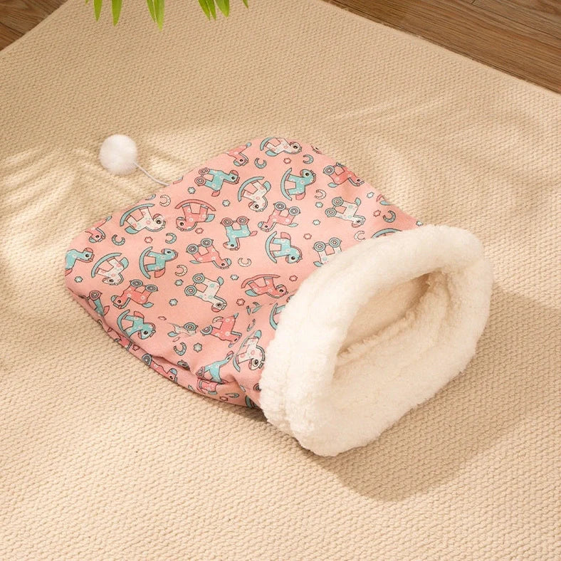 Blue rabbit pattern cat sleeping bag nest measuring 50cm by 40cm with enclosed design
