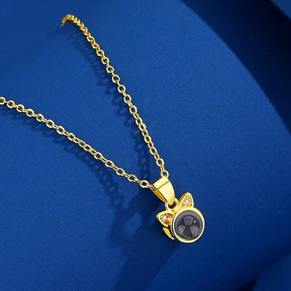 Kitten necklace in copper with electroplated gold, rose gold, or silver finish and clavicle pendant