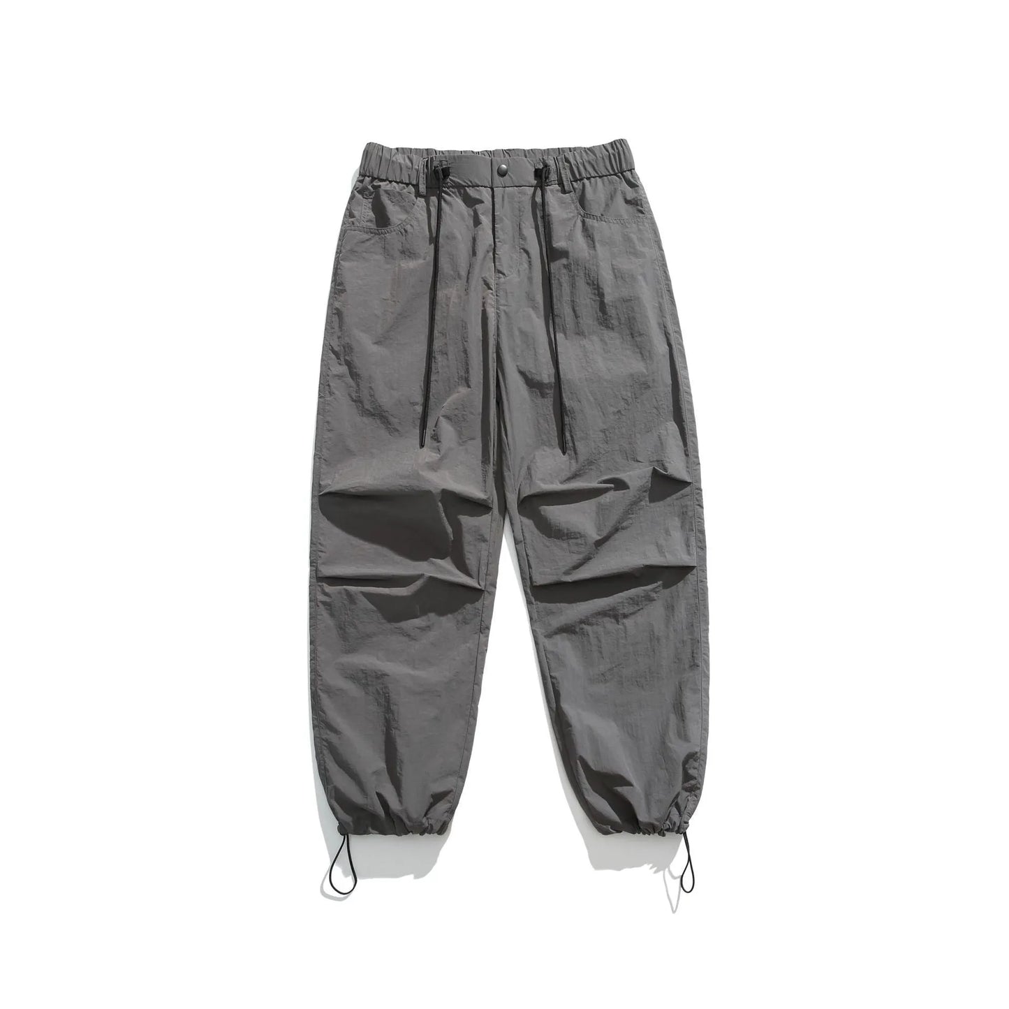 Men's loose straight-leg casual pants in thin ice silk fabric shown in black colour