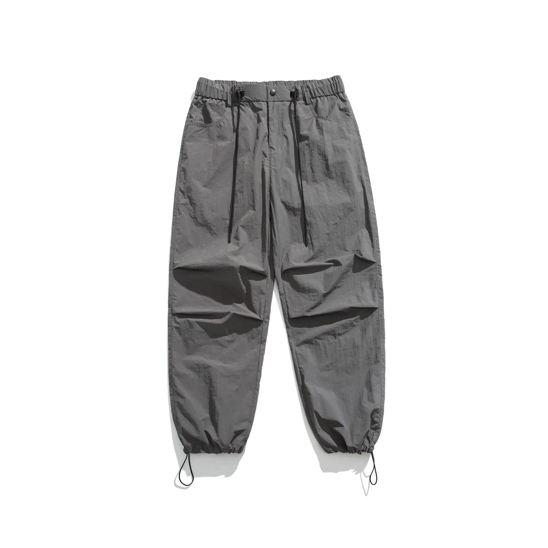 Men's loose straight-leg casual pants in thin ice silk fabric shown in black colour