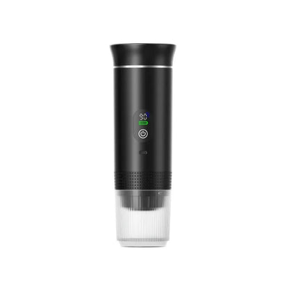 Portable black capsule coffee machine with LCD display for use in electric cars and outdoor travel