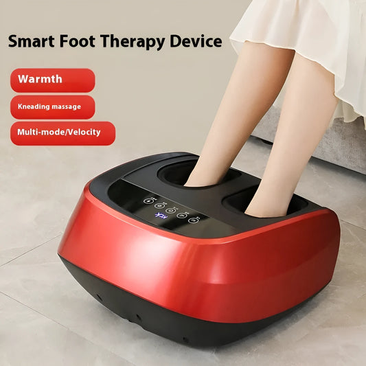 Flip automatic foot sole massager in black colour showing infrared therapy and timer functions