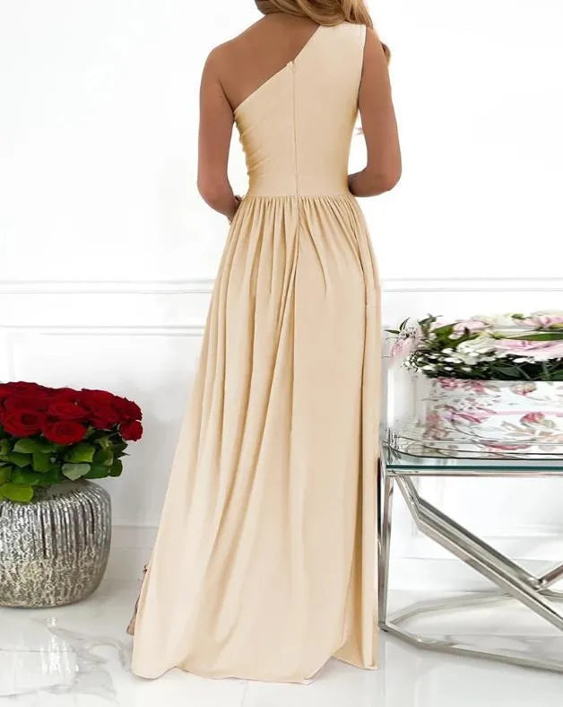 Women's one shoulder maxi dress with high split cutout detail in soft fabric