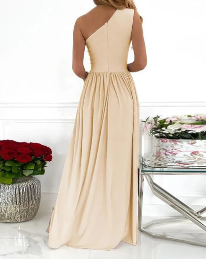 Women's one shoulder maxi dress with high split cutout detail in soft fabric