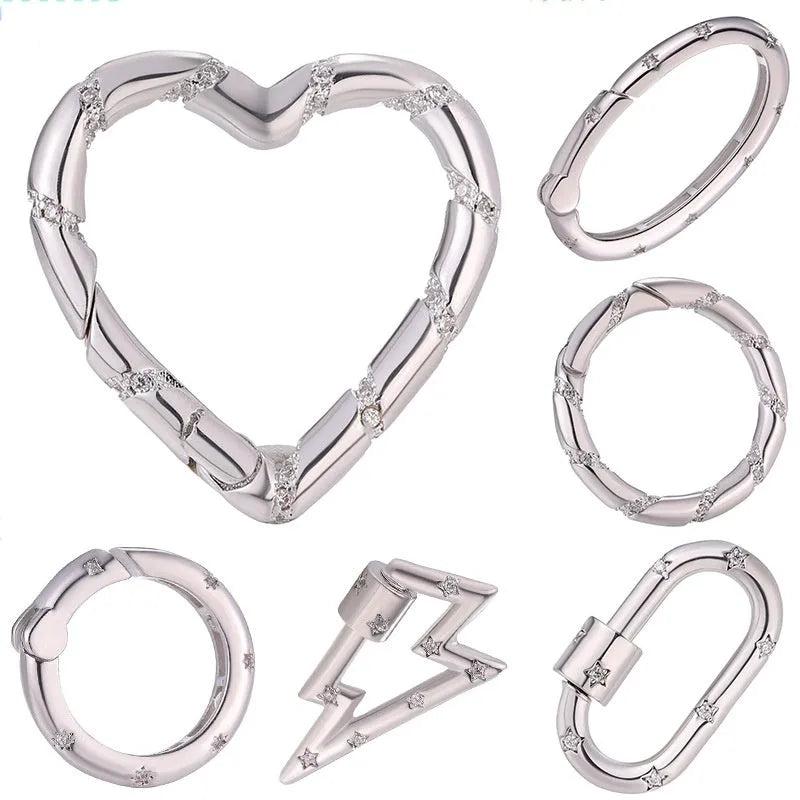 Copper heart-shaped climbing button with gold plating and zircon detail, measuring 1.5cm