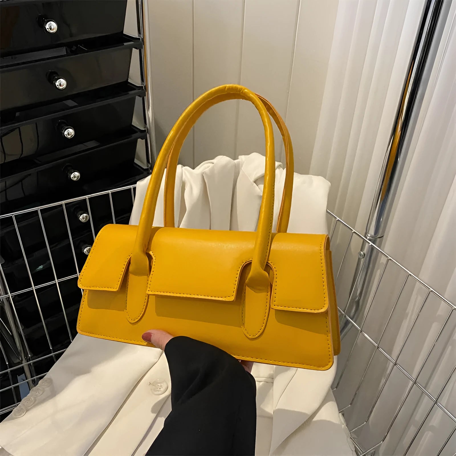 Women's PU small square shoulder bag in street trend style with document compartment