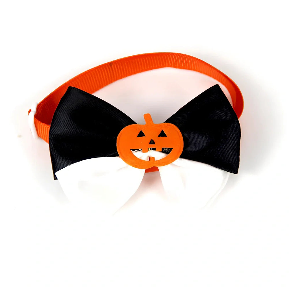 Black bat wings bow tie on dog with adjustable neck strap and matching hat