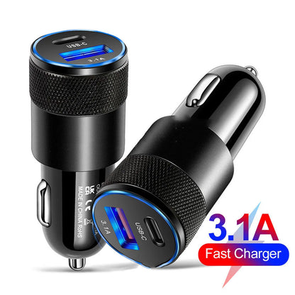 Aluminium alloy mobile phone car charger with USB socket measuring 2.5 by 6cm