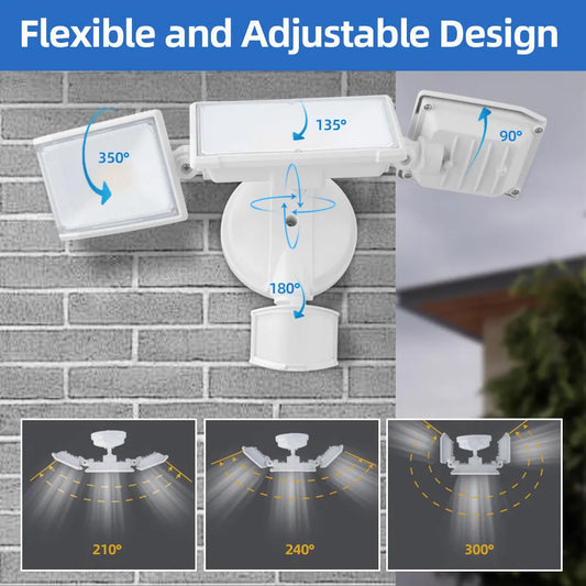 White LED human body induction security flood light with 70W 7000lm brightness and 21m motion detection