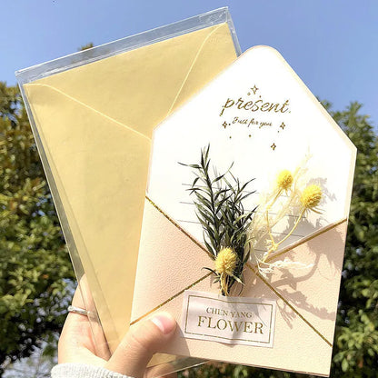 Handmade 3D pop-up greeting card with butterfly shape showing artificial flowers and hot stamping details
