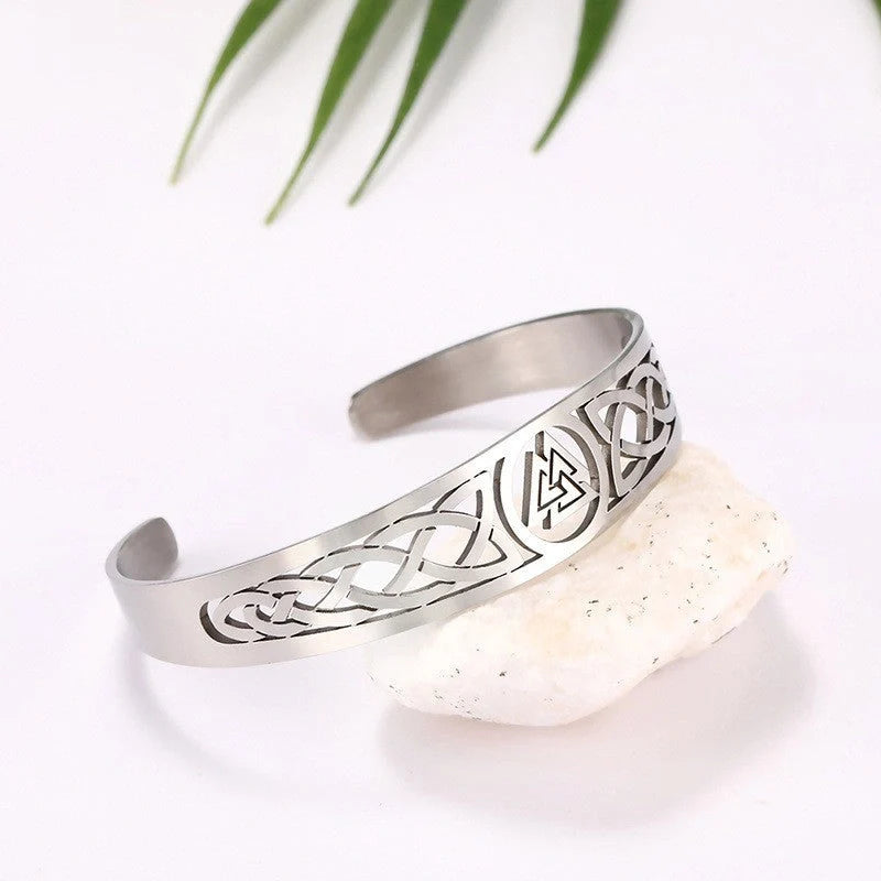 Asgard Crafted Stainless Steel Valknut and Celtic Design Bracelet in silver