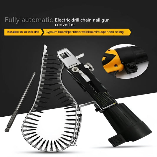 Chain screw gun head automatic nail gun attachment with stainless steel and plastic construction