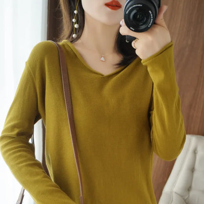 Women's V-neck long sleeve knitwear top in multiple colours with non-ironing fabric