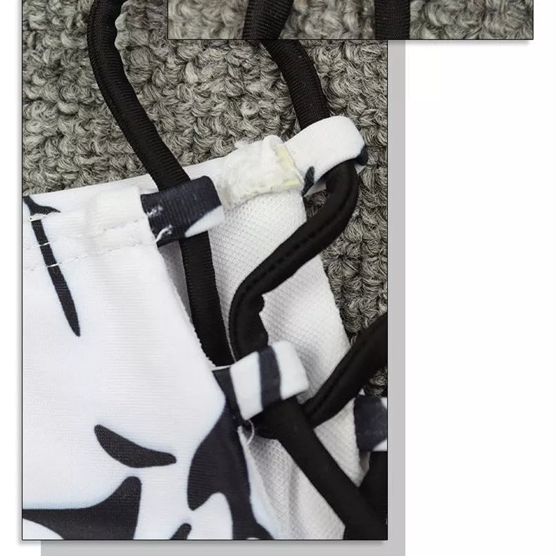 Ladies black and white tie-dye bikini swimwear set with top and pants