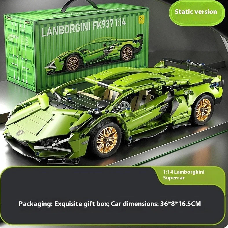 Remote control building block racing car model with detailed plastic components and wireless controller