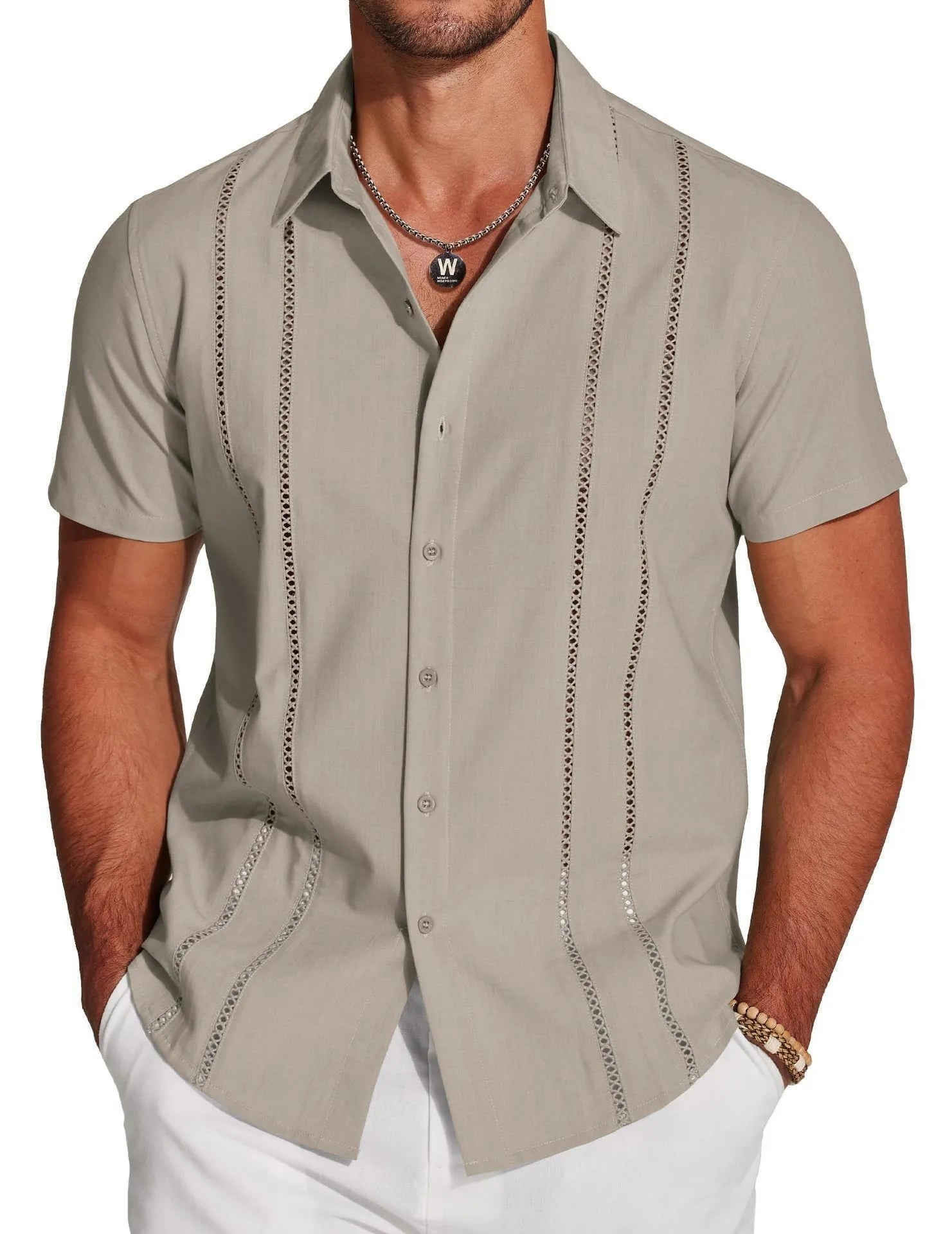 Men's slim fit Hawaiian short sleeve shirt with a colourful digital print pattern.