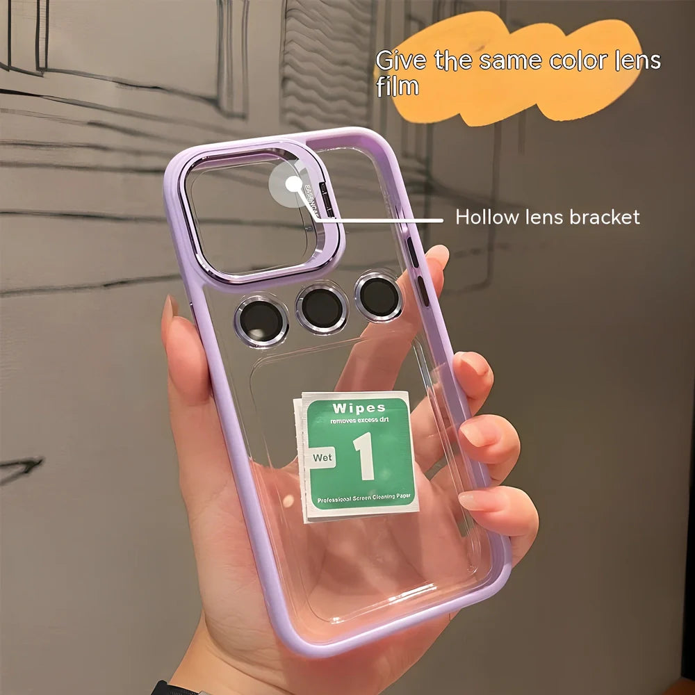 Metal hollow lens bracket phone case showing raised camera protection and precise button cutouts
