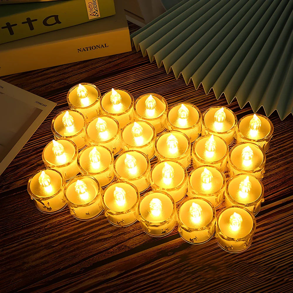 Electronic LED candle lamp with warm white illumination, 3.6cm diameter transparent design