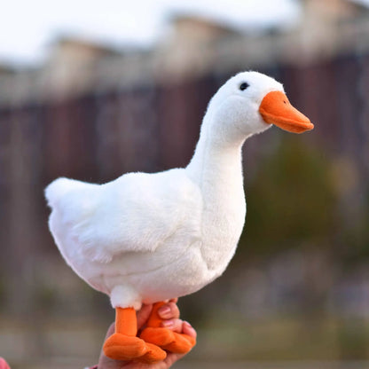 White plush goose doll approximately 33cm tall with realistic features and soft texture