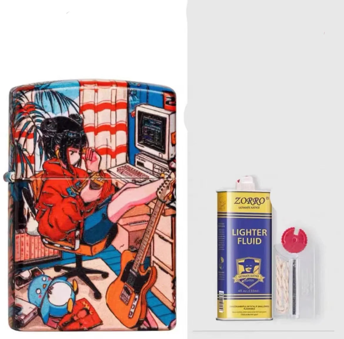 Windproof kerosene lighter with grinding wheel, steel liner, and pure copper case.