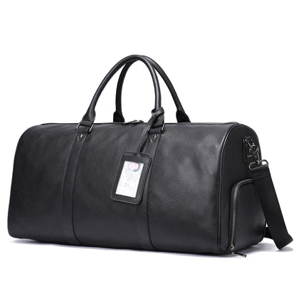 Men's leather excursion bag in black or coffee, 44cm or 55cm length, with single strap and plain design