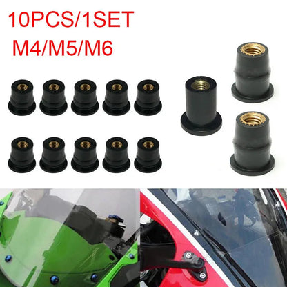 Black motorcycle windscreen brass nut expansion rubber fasteners in M4 M5 M6 sizes