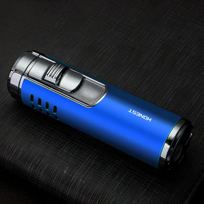 Zinc alloy cylindrical cigar lighter with four-straight flame design in choice of five colours