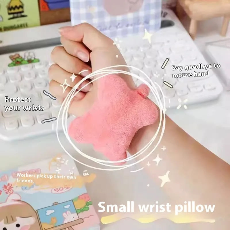 Plush polyester wrist protector mouse pad pillow in blue, green or pink colours