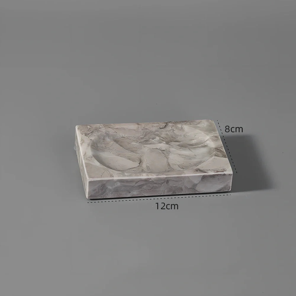 Bawang flower marble bathroom set with tissue box, 30x20cm tray, and lotion bottle in white veined stone