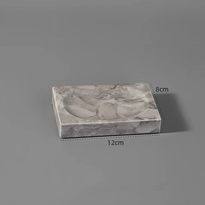 Bawang flower marble bathroom set with tissue box, 30x20cm tray, and lotion bottle in white veined stone