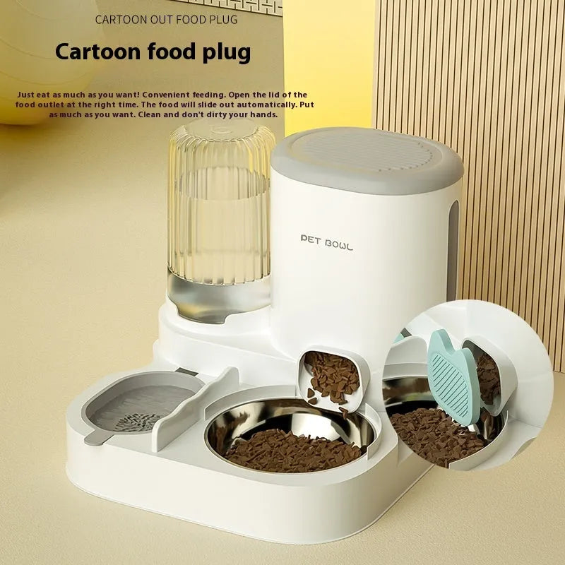 Automatic cat feeding water fountain with integrated double bowl in avocado green colour, dimensions 27x27x24cm