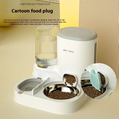 Automatic cat feeding water fountain with integrated double bowl in avocado green colour, dimensions 27x27x24cm