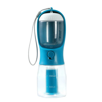 Versatile 3-in-1 pet water bottle with integrated water dispenser, food container, and waste bag compartment
