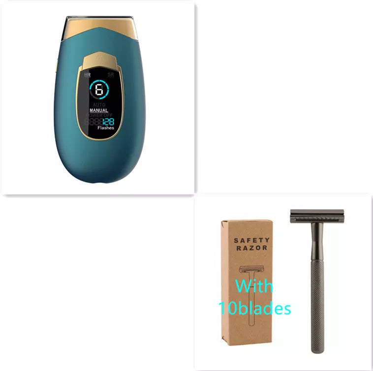 Laser hair removal device for home use in various colors with goggles and power adapter