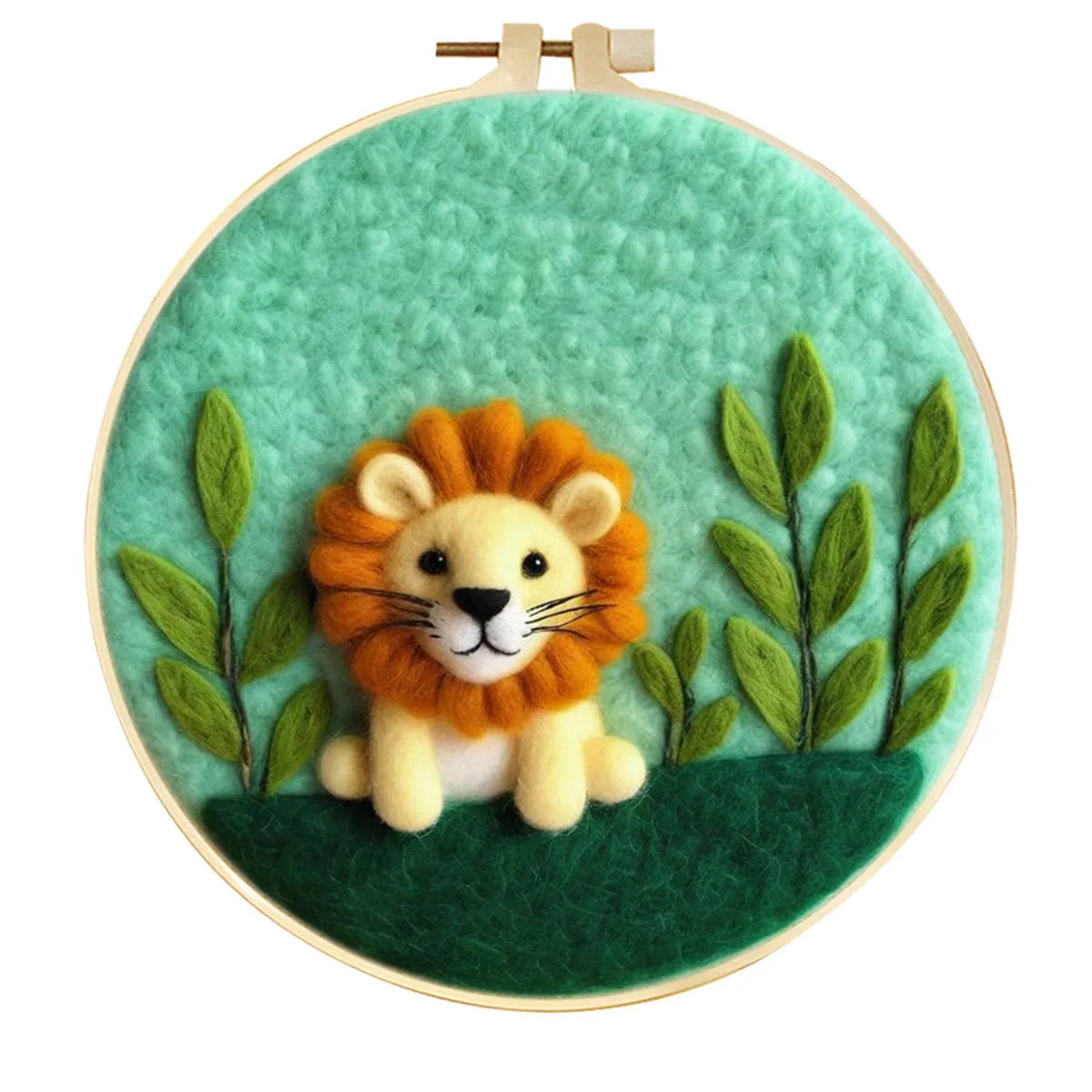 Round fabric embroidery kit with 20x20cm linen frame and wool felt for three-dimensional floral artwork